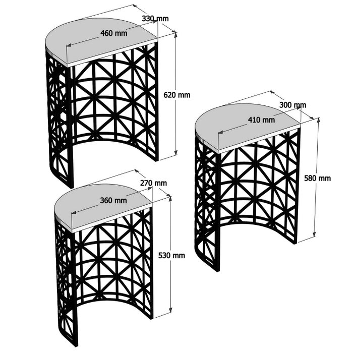Hanah Home Juego de Mesas Nido Stil Metal Ferforje - Blanco y Negro